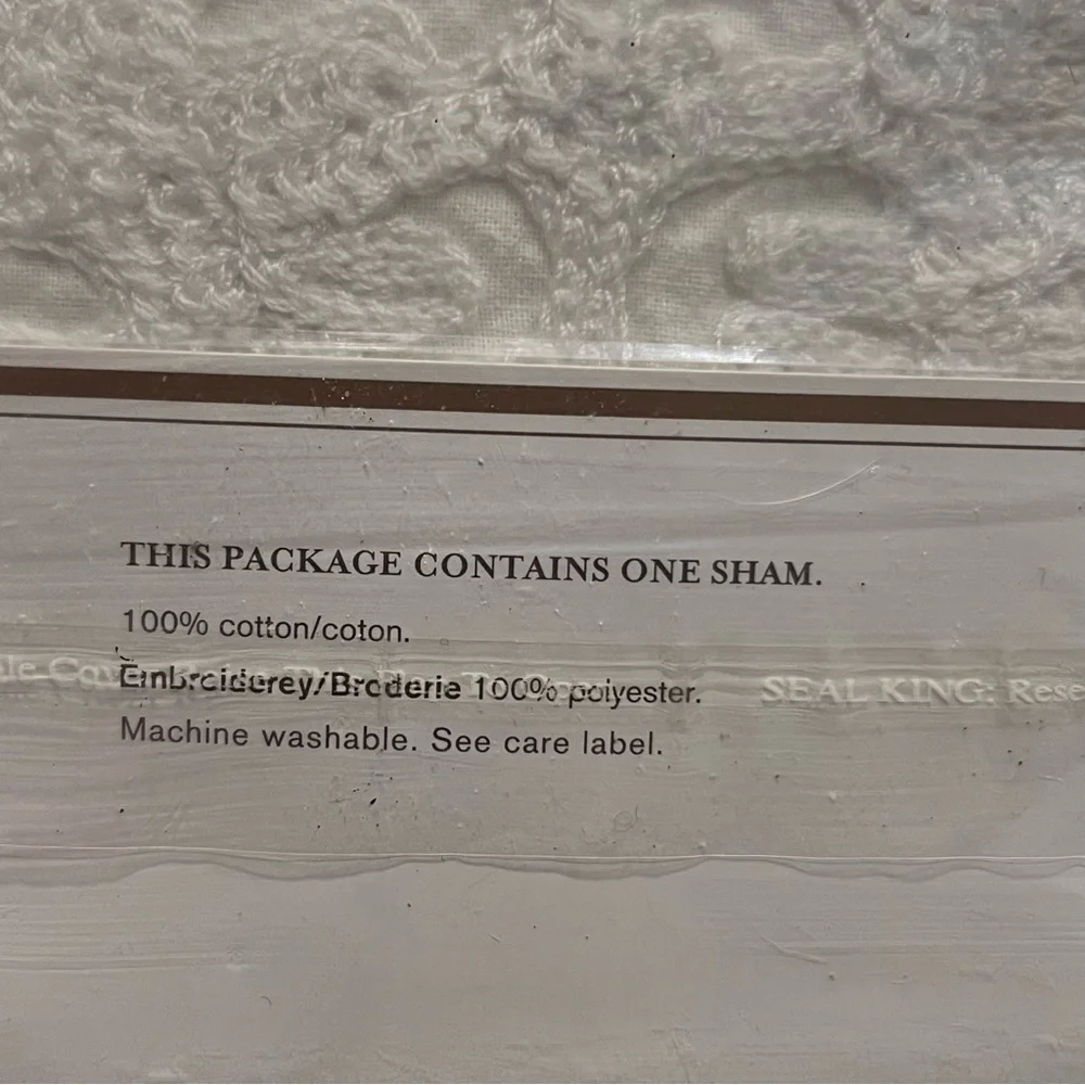 NEW Pottery Barn White Sea Life Embroidered Euro Pillow Sham 26x26